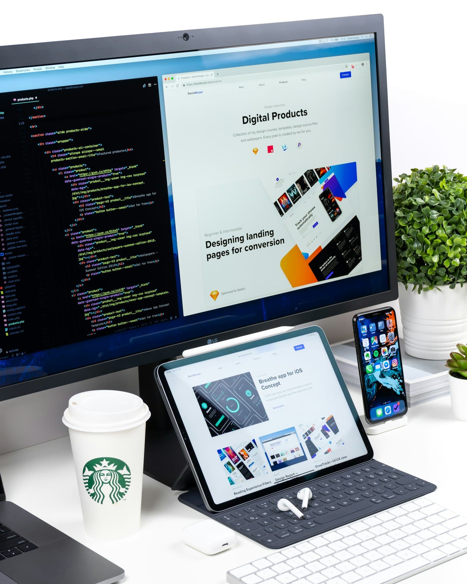 Turned-on monitor displaying digital products